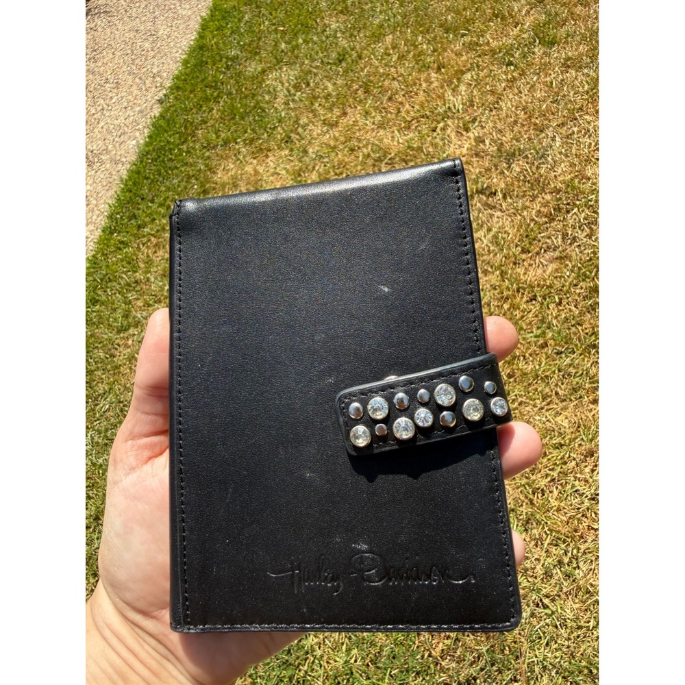 Harley-Davidson Black Leather Studded Rhinestone Travel Wallet Organizer